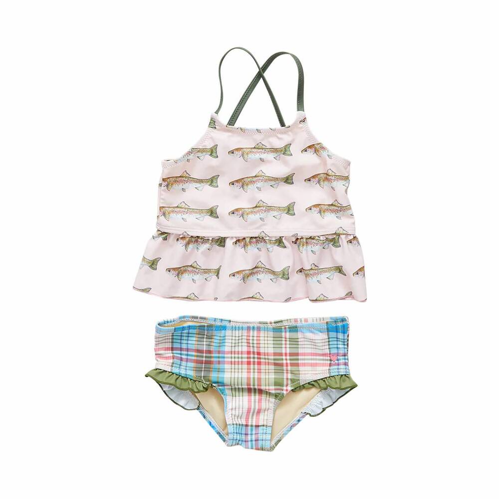 NEW PINK CHICKEN kid's rainbow trout joy tankini bikini in pink